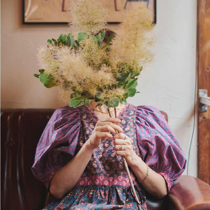 SOULEIADO ボリューム袖のカシュクールワンピースキット ベリー