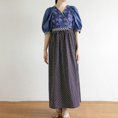 SOULEIADO ボリューム袖のカシュクールワンピースキット ブラック