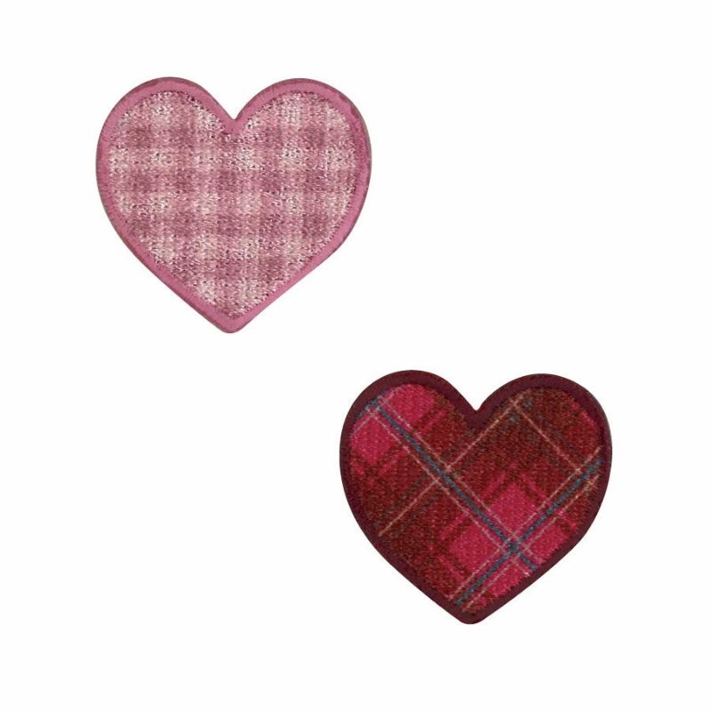 ワッペン milk latte チェックワッペン ハート 入園入学 デコ｜手作り